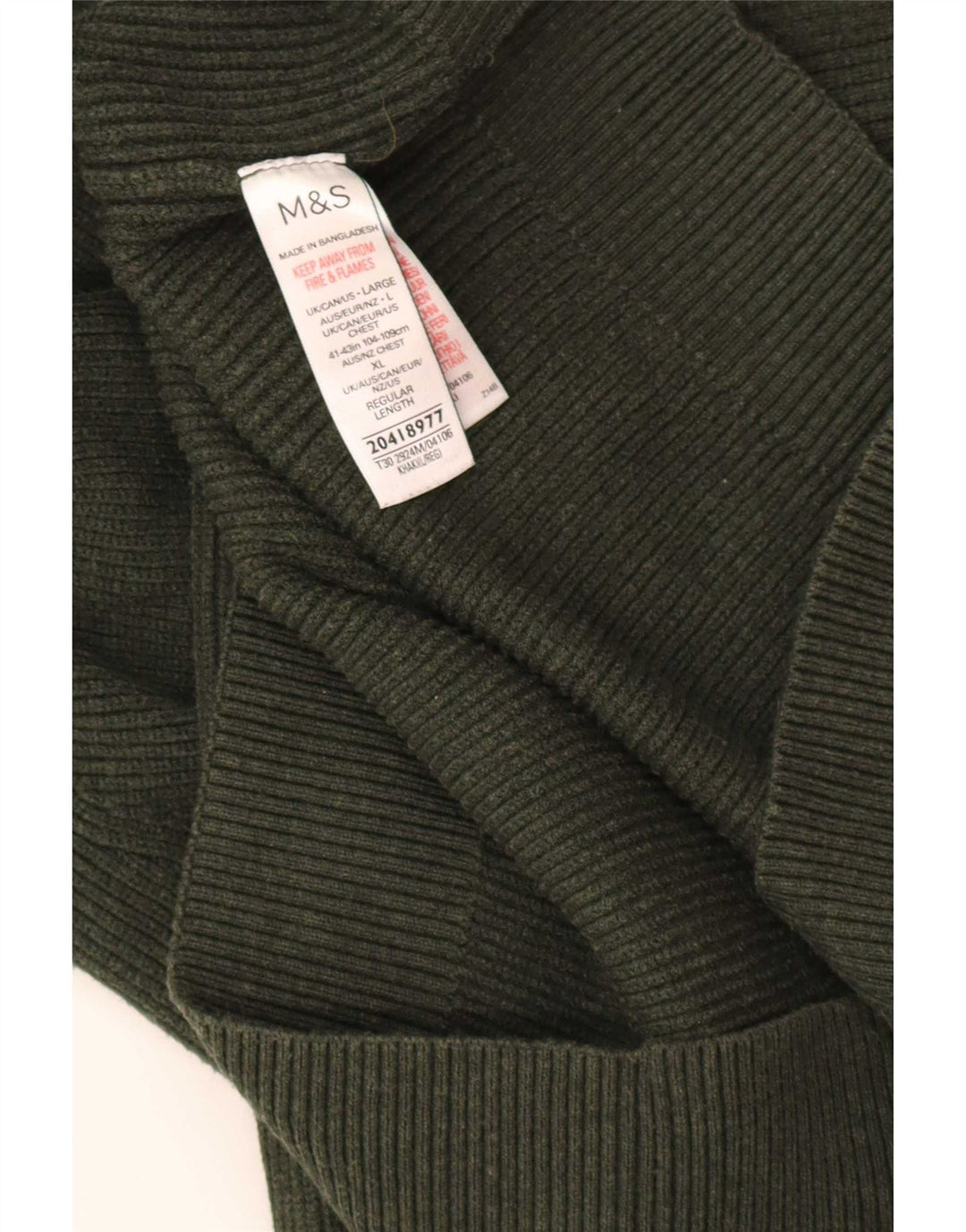 Marks & Spencer Męski sweter zapinany na zamek, duży, poliestrowy khaki