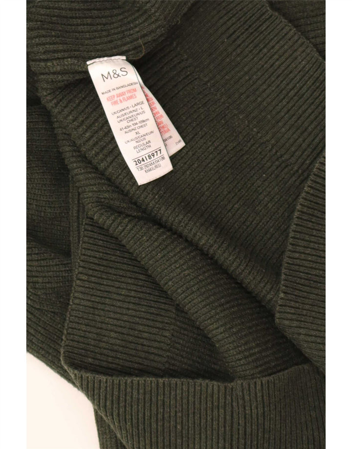 Marks & Spencer Męski sweter zapinany na zamek, duży, poliestrowy khaki
