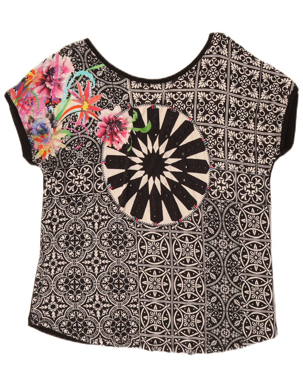 DESIGUAL Womens Graphic T-Shirt Top UK 14 Medium Black Floral