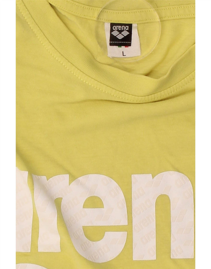 ARENA Mens Graphic T-Shirt Top Large Yellow Cotton Vintage Arena and Second-Hand Arena from Messina Hembry 