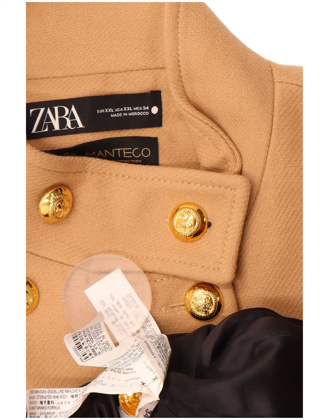 Płaszcz damski Zara Pea Coat UK 20 2XL Beżowa wełna