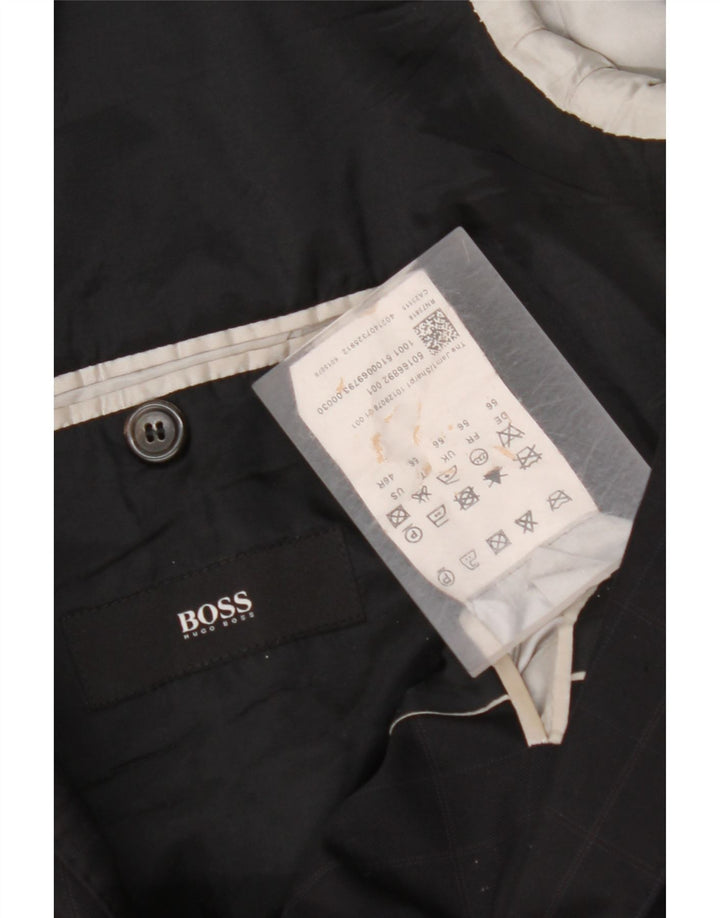 HUGO BOSS Mens 2 Button Blazer Jacket EU 56 3XL Black Check Virgin Wool