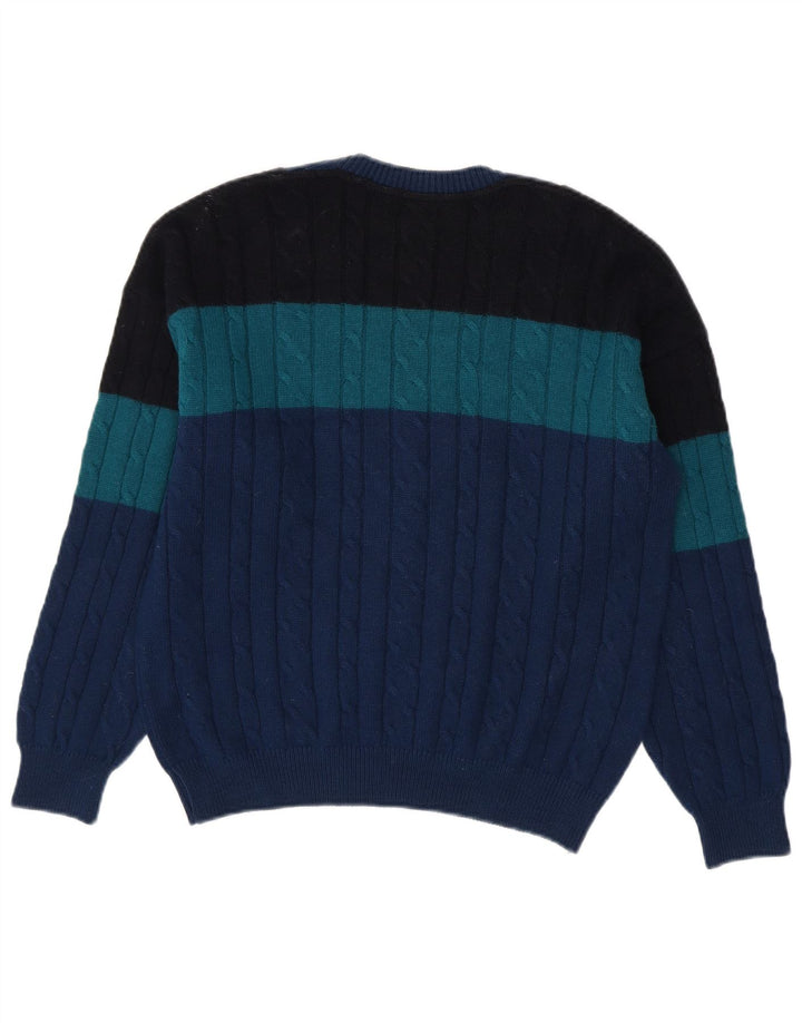 IL GRANCHIO Mens V-Neck Jumper Sweater Small Navy Blue Colourblock