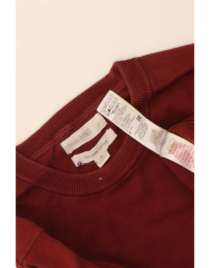Marks & Spencer Męski sweter z okrągłym dekoltem, średni bordowy bawełniany