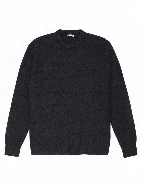 Męski sweter Zara z okrągłym dekoltem, duży, granatowy, akrylowy