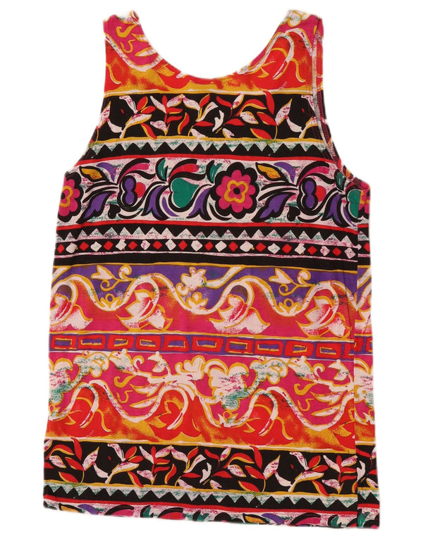 Top damski w stylu vintage, kamizelka UK 14, duża, wielokolorowa, bawełniana w kwiaty, retro