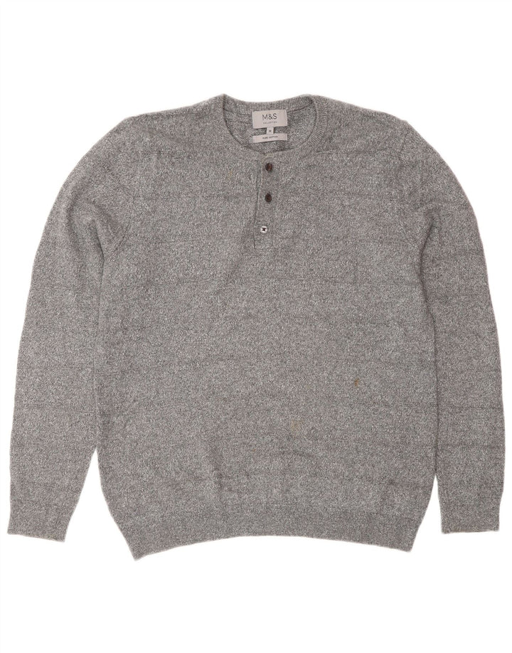 Marks & Spencer Męski sweter z okrągłym dekoltem, średnioszary, bawełniany