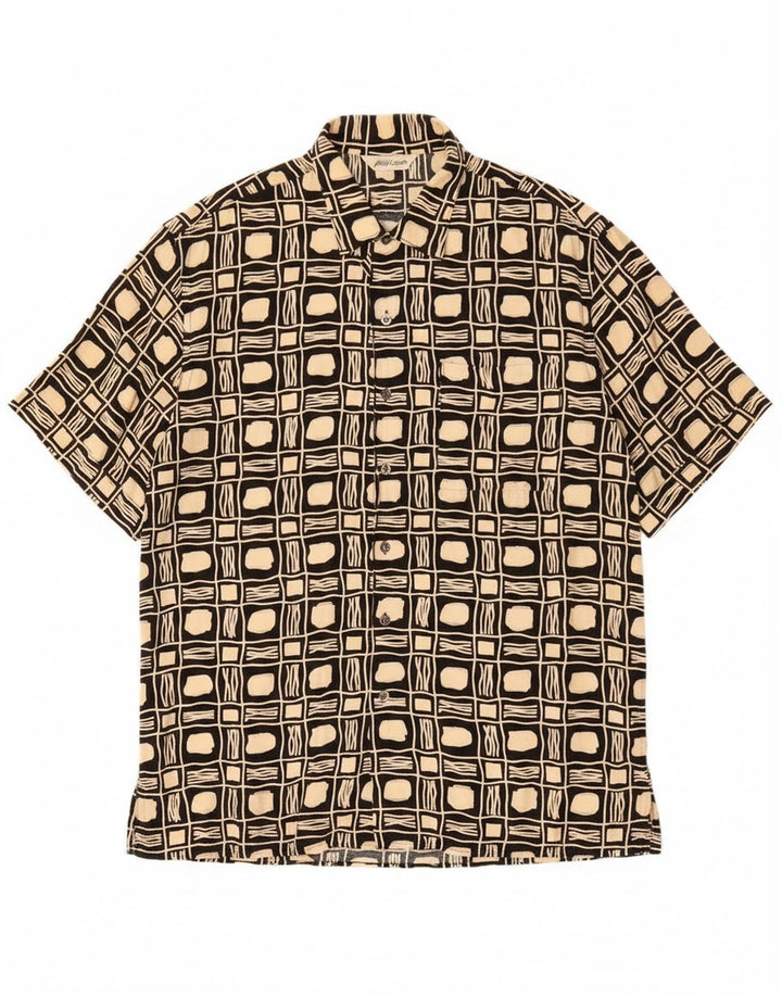 Koszula męska z krótkim rękawem w stylu vintage, duża, czarna, geometryczna