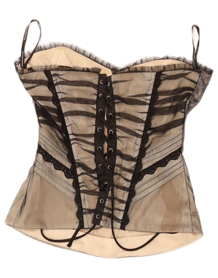 WAREHOUSE Damski gorset z odkrytymi ramionami, UK 8, mały, beżowy, kwiatowy poliester