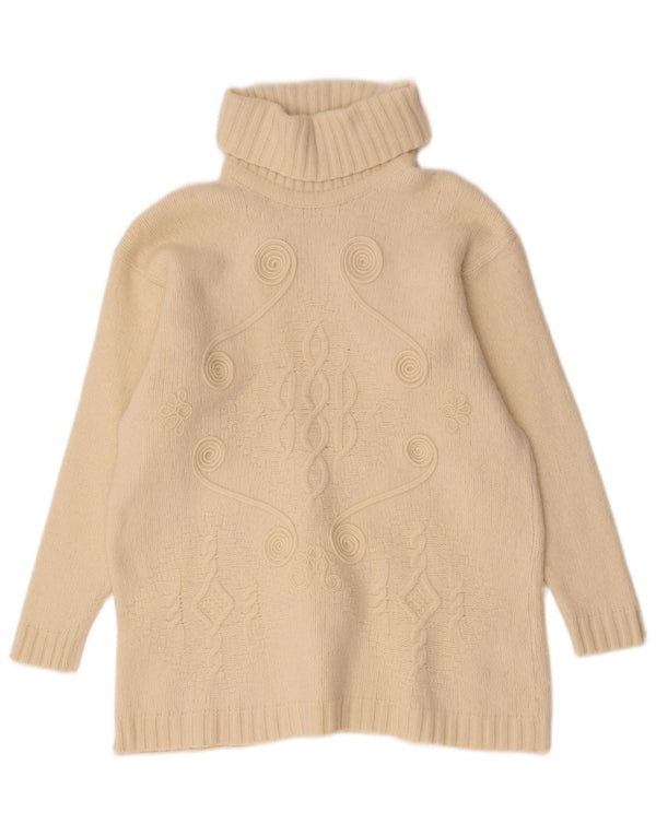 Vintage damski sweter z wywijanym dekoltem UK 14, średni, złamany biały geometryczny