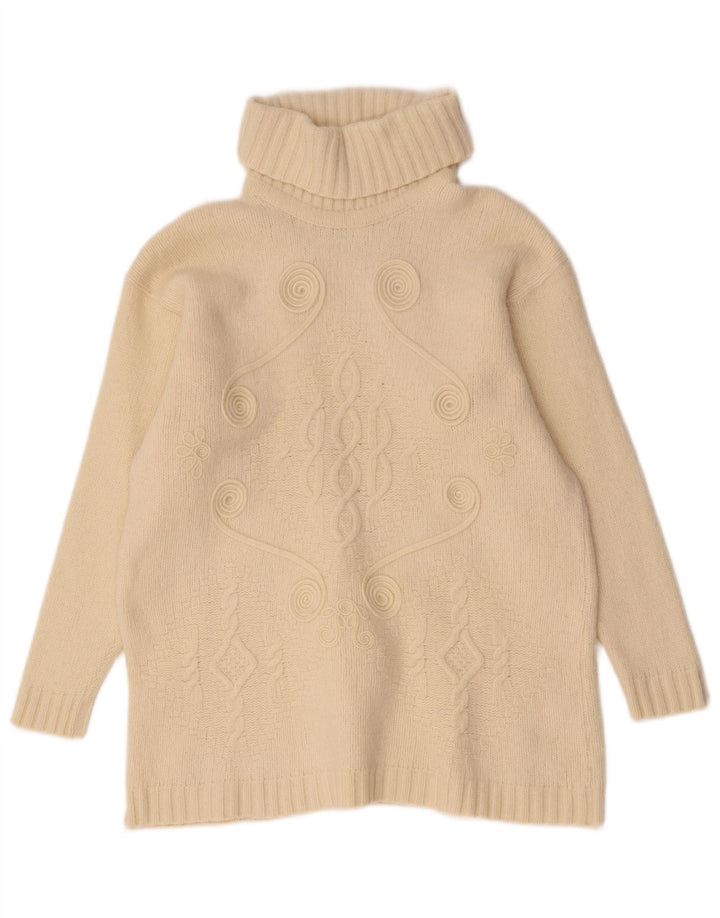 Vintage damski sweter z wywijanym dekoltem UK 14, średni, złamany biały geometryczny