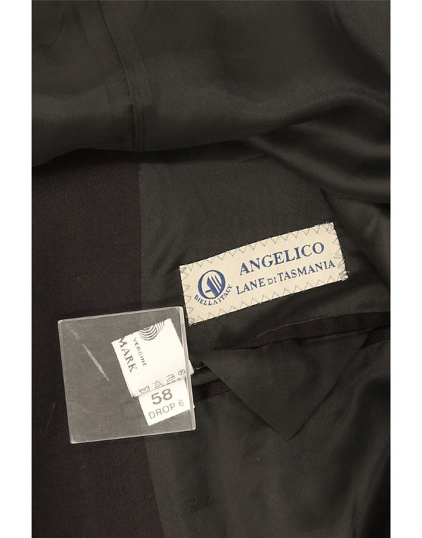 Męska marynarka dwurzędowa Angelico IT 58 4XL Czarna wełna