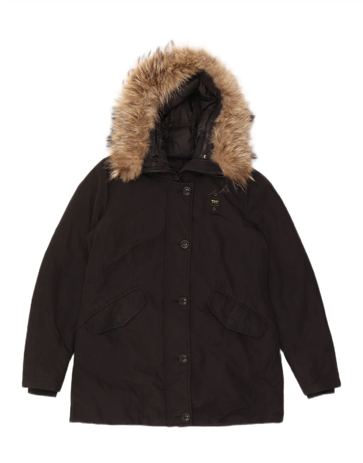 Damska kurtka z kapturem, oversize, wyściełana Blauer UK 10, mała, czarna, bawełniana
