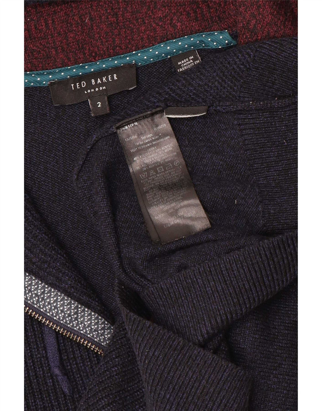 Męski sweter rozpinany z kapturem i zamkiem Ted Baker, rozmiar 2, mały, granatowy