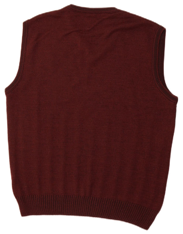 Tank top męski w stylu VINTAGE UK 42, duży, bordowy, geometryczny, nowy wełniany