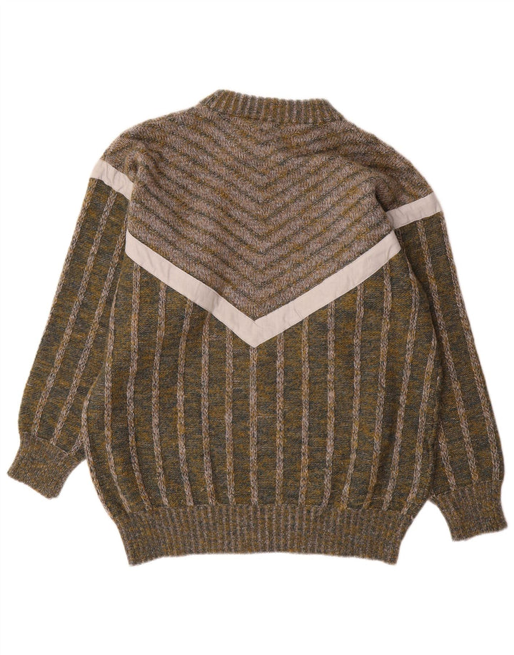 Vintage męski sweter z wycięciem pod szyją, w średnie zielone paski