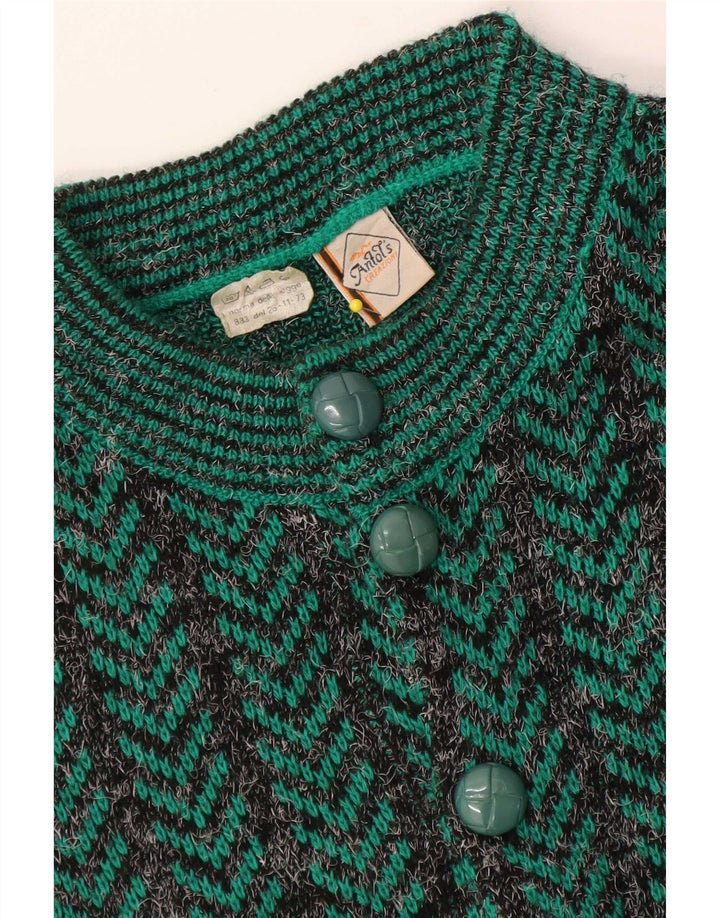 Vintage męski sweter rozpinany o regularnym kroju, średni zielony akrylowy jodełka