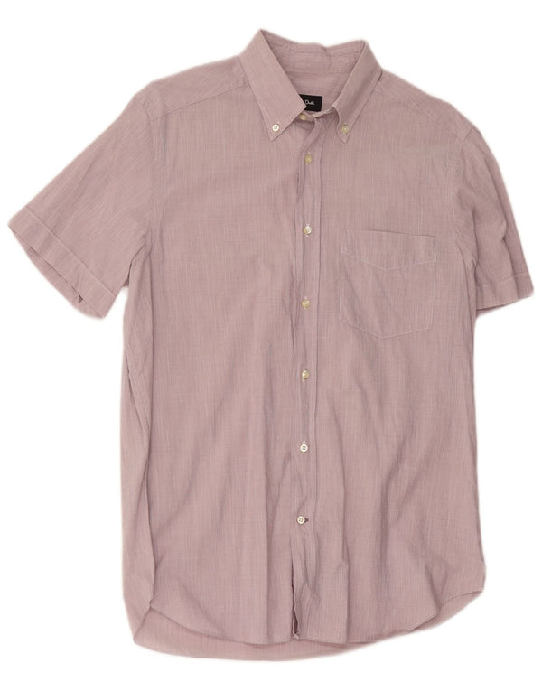 Męska koszula z krótkim rękawem Massimo Dutti, bawełniana w średnie różowe prążki