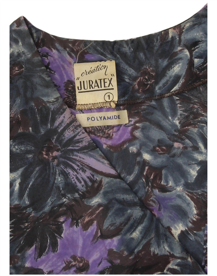 Płaszcz damski w stylu vintage UK 14, średni fiolet w kwiaty, poliamid
