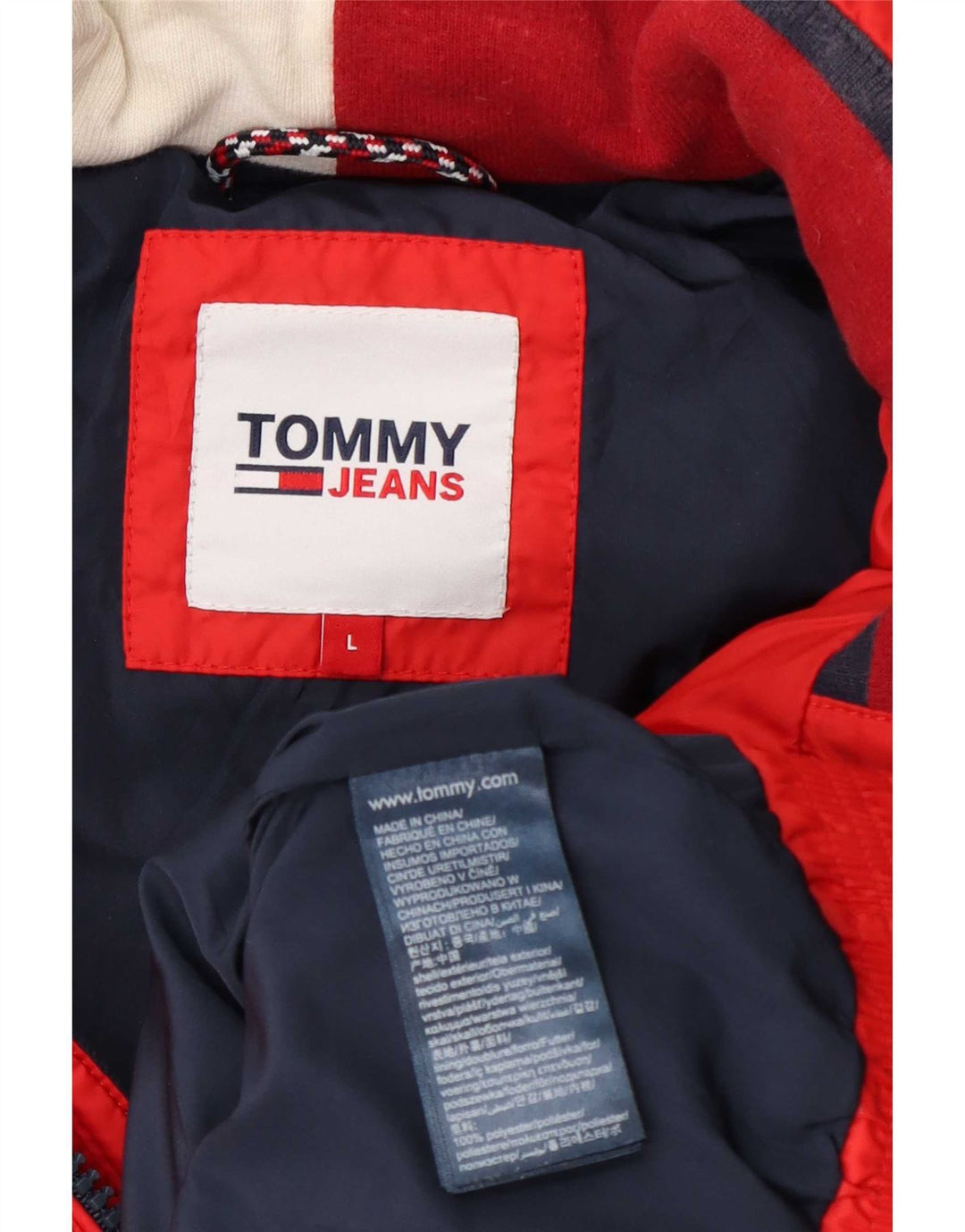 Męska ocieplana kurtka Tommy Hilfiger UK 40, duża, czerwona, poliestrowa