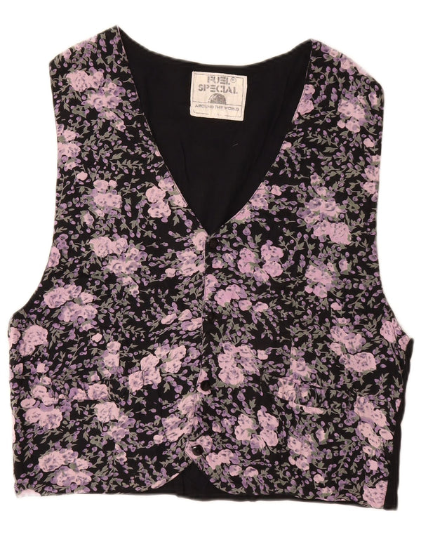 VINTAGE Męska kamizelka IT 52/54 Duża czarna wiskoza w kwiaty