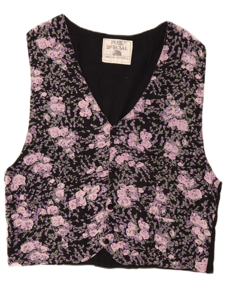 VINTAGE Męska kamizelka IT 52/54 Duża czarna wiskoza w kwiaty