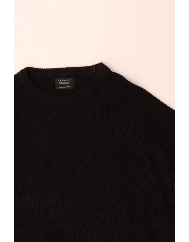 Męski sweter z dekoltem w łódkę Zara, średniej wielkości, czarny, bawełniany