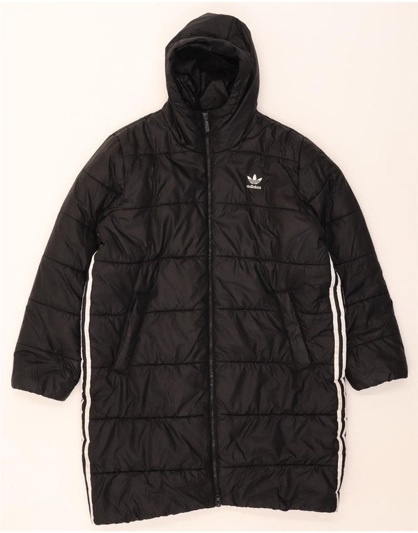 Damski płaszcz z kapturem i wyściółką Adidas UK 16/18, duży, czarny poliester