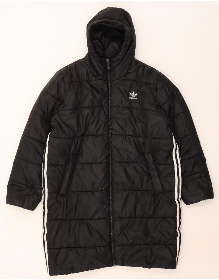 Damski płaszcz z kapturem i wyściółką Adidas UK 16/18, duży, czarny poliester