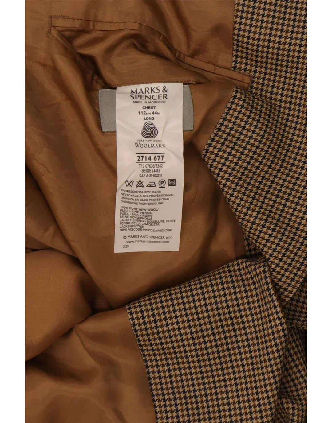 Marks & Spencer Męska długa marynarka zapinana na 2 guziki UK 44 XL Beżowa pepitka