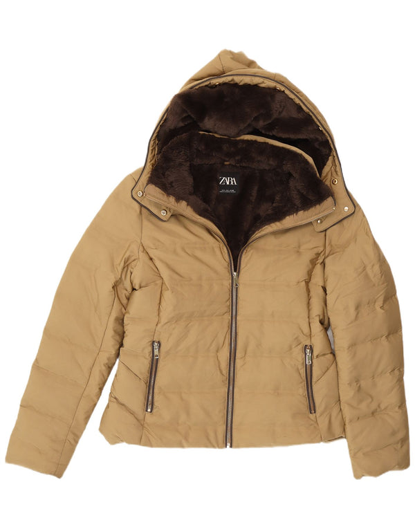 Zara Damska kurtka z kapturem Sherpa Padded Jacket UK 16 Large Beige