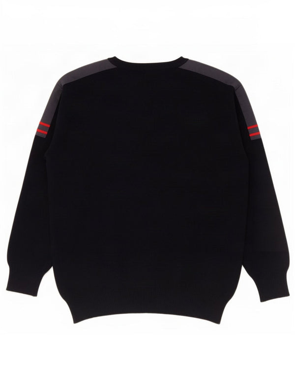 Vintage męski sweter z okrągłym dekoltem XL, czarna wełna z blokami kolorów