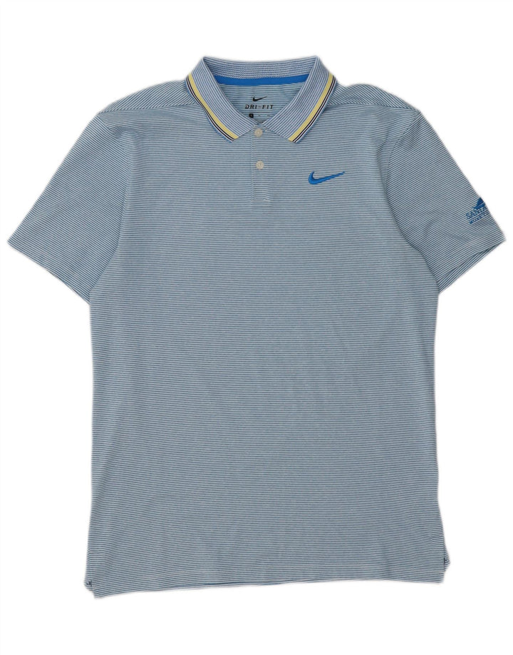 Męska koszulka polo Nike Dri Fit, mała, niebieska, poliestrowa w paski