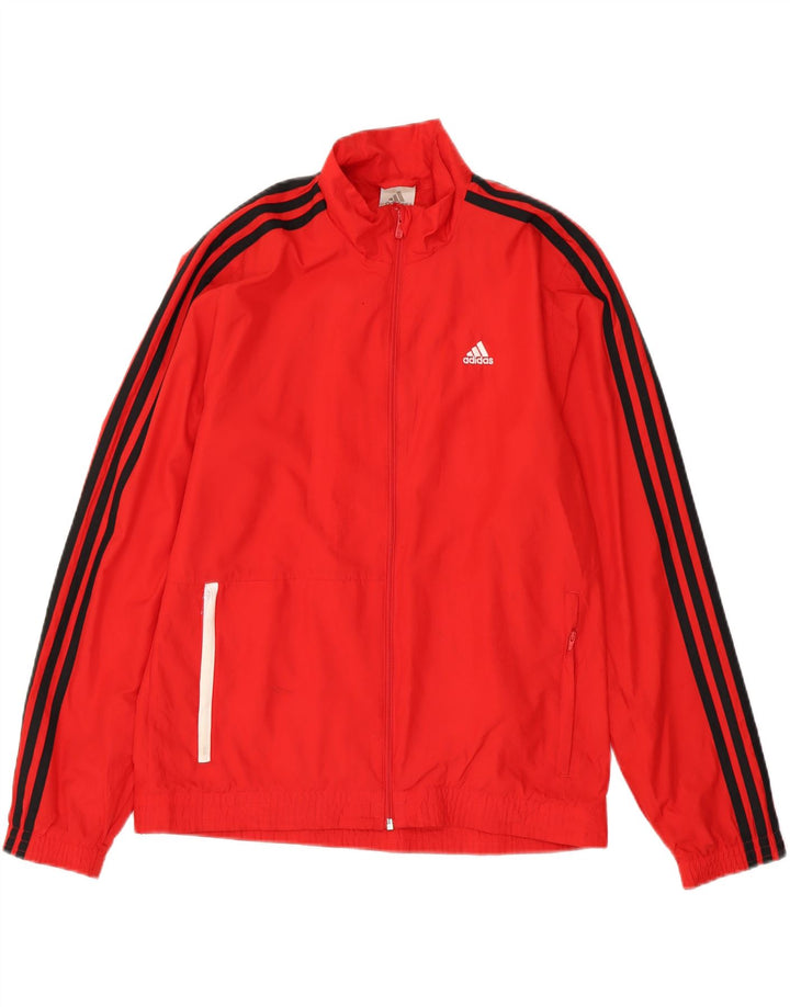 Adidas Męska bluza dresowa z grafiką, mała, czerwona, poliestrowa