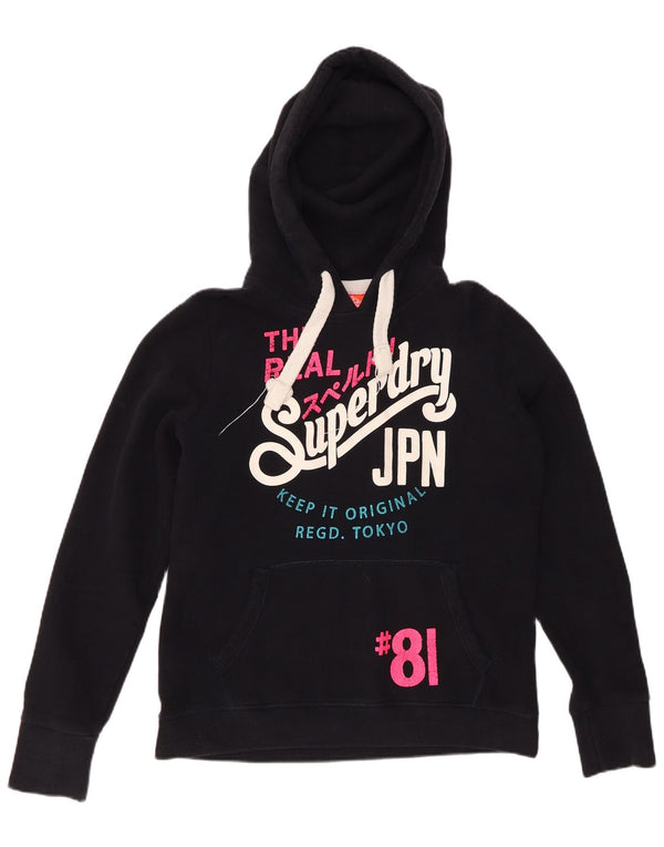 SUPERDRY Damski sweter z kapturem z grafiką UK 16, duży, czarny, bawełniany