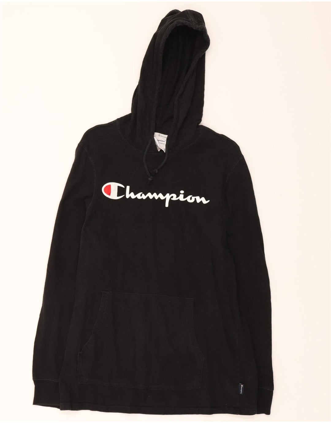 CHAMPION Womens Graphic Hoodie Jumper UK 14 Medium Black Vintage Champion and Second-Hand Champion from Messina Hembry 