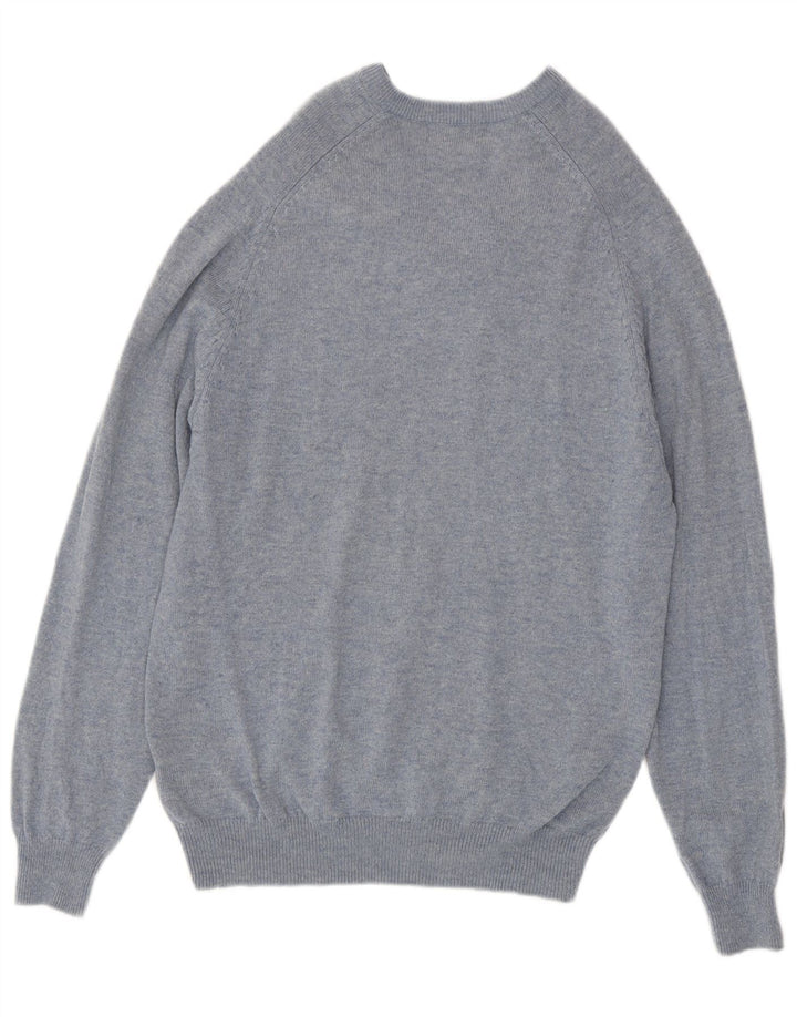 Męski sweter Marks & Spencer Blue Harbor z dekoltem w kształcie litery V, średnioniebieski