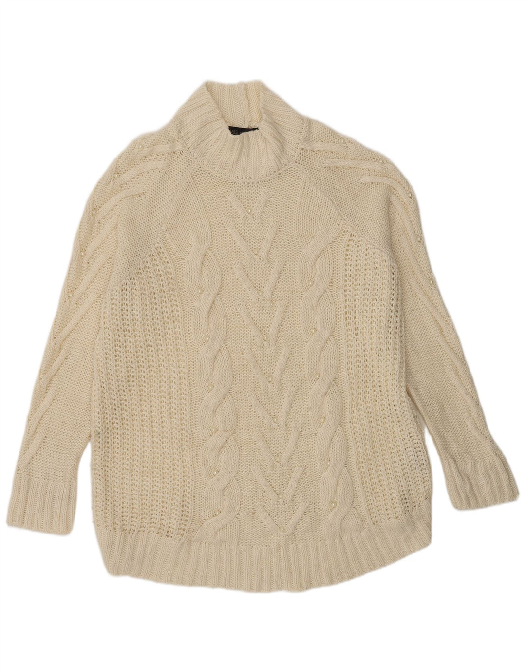 Marks & Spencer Damski sweter z golfem UK 16, duży, beżowy, akrylowy