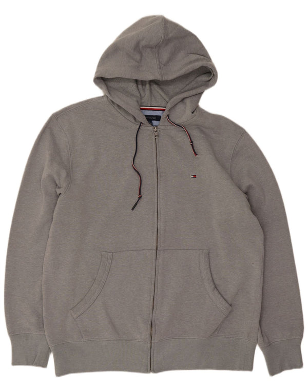 Męski sweter z kapturem i zamkiem Tommy Hilfiger, duży, szary, bawełniany
