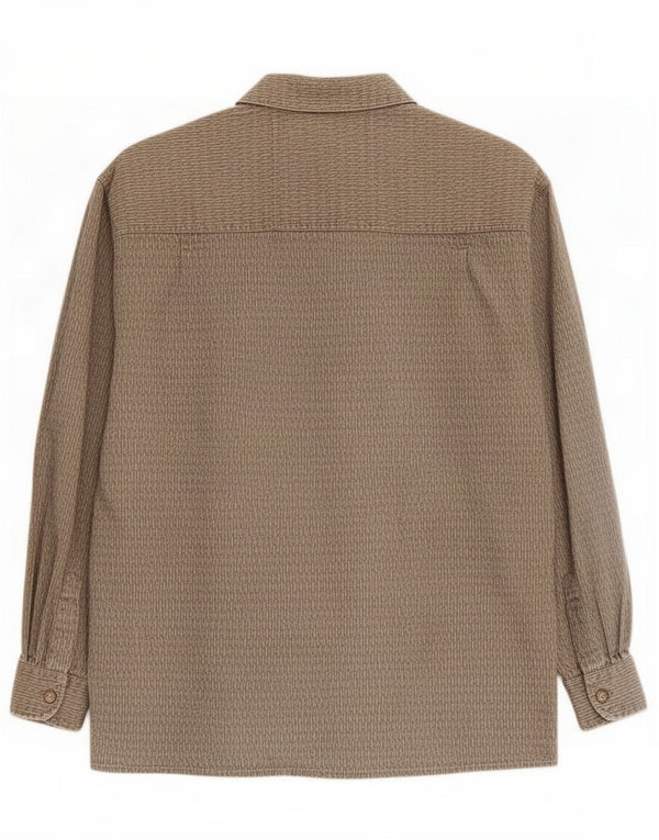 Koszula męska w stylu vintage, rozmiar 43/44 XL, brązowa, geometryczna