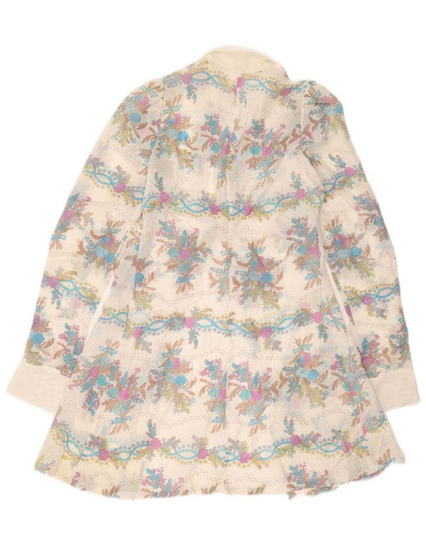 Vintage Womens Long Sleeve Shirt Dress Small White Floral