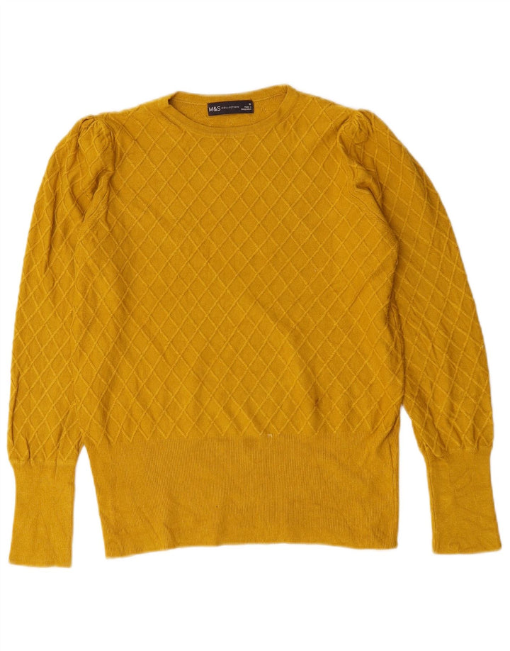 Marks & Spencer Damski sweter z okrągłym dekoltem, UK 10, mała żółta kratka