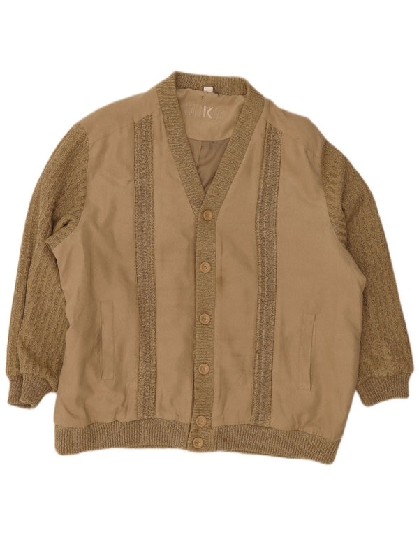 Męska dzianinowa kurtka bomber Roger Kent UK 50 5XL Khaki w paski, poliakryl