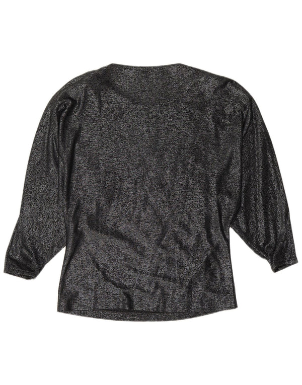 Damska bluzka z długim rękawem VINTAGE IT 42 Średnia czarna kwiecista wiskoza