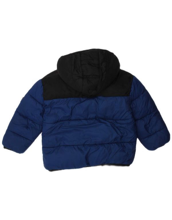 DKNY Baby Boys Hooded Padded Jacket 18-24 Months Blue Colourblock Nylon