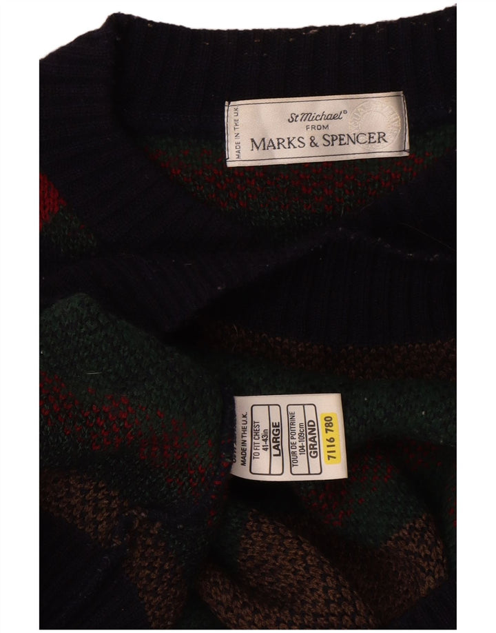 Marks & Spencer Męski sweter z okrągłym dekoltem, duży, wielokolorowy