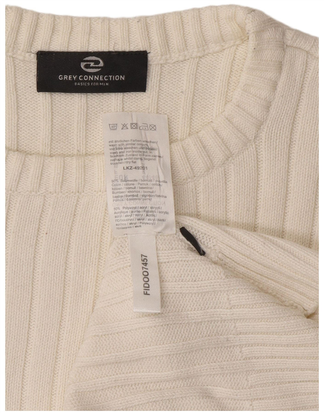 Vintage męski sweter z wycięciem pod szyją, mały, biały, bawełniany
