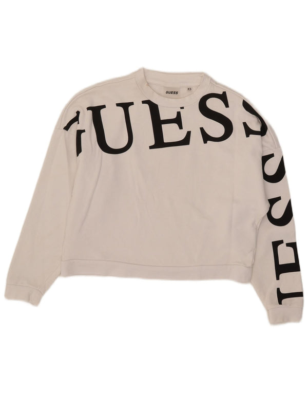 Damska bluza oversize z grafiką Guess, UK 6 XS, biała bawełna