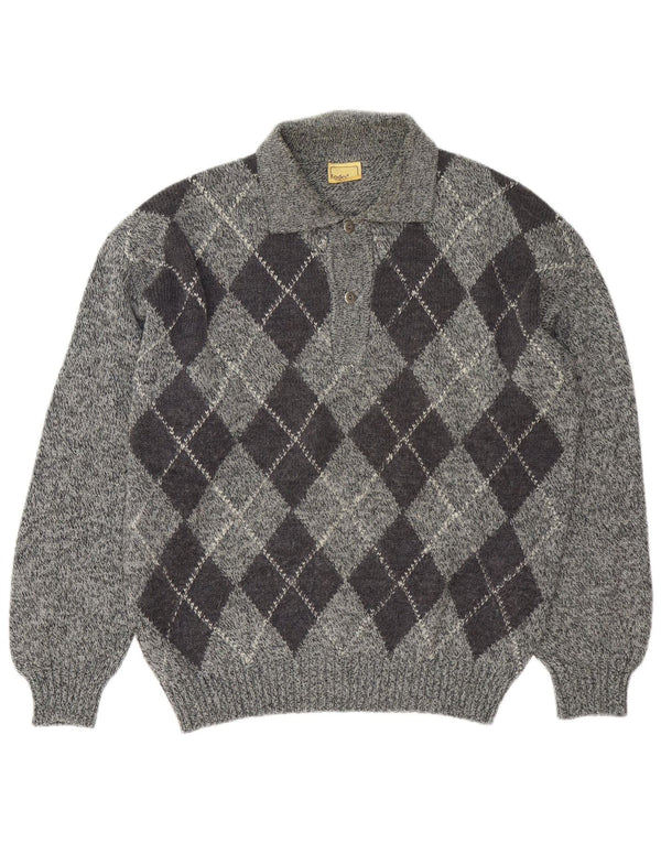 Męski sweter Rodes z golfem, duży, szary Argyle/diamentowy akryl
