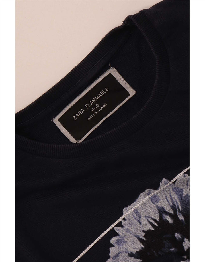 Damska bluza Zara Graphic Jumper UK 14 Średni granatowy w kwiaty